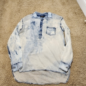 Rude Riders Women's Medium Sheer Bleached Button Up Americana Eagle Flag‎ Sheer